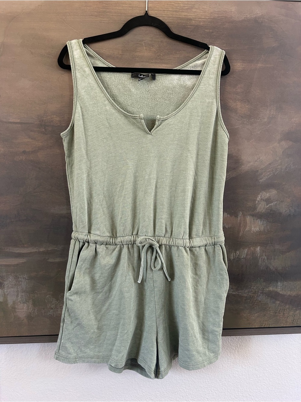 Lulus Perfect Lazy Day Sage Green Sleeveless Drawstring Lounge Romper - Picture 11 of 16